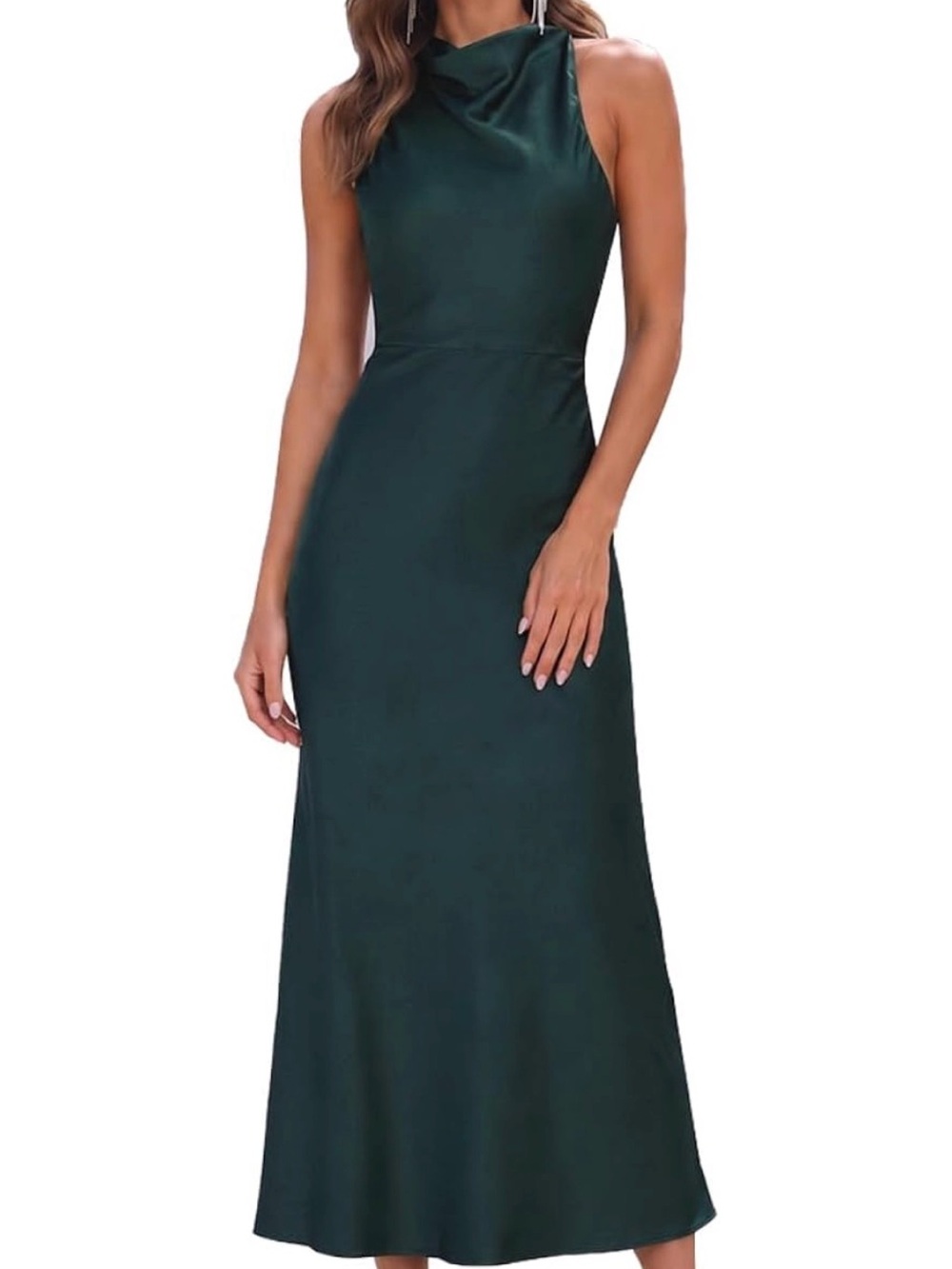 Satin High Neck Backless Cocktail Midi Dress